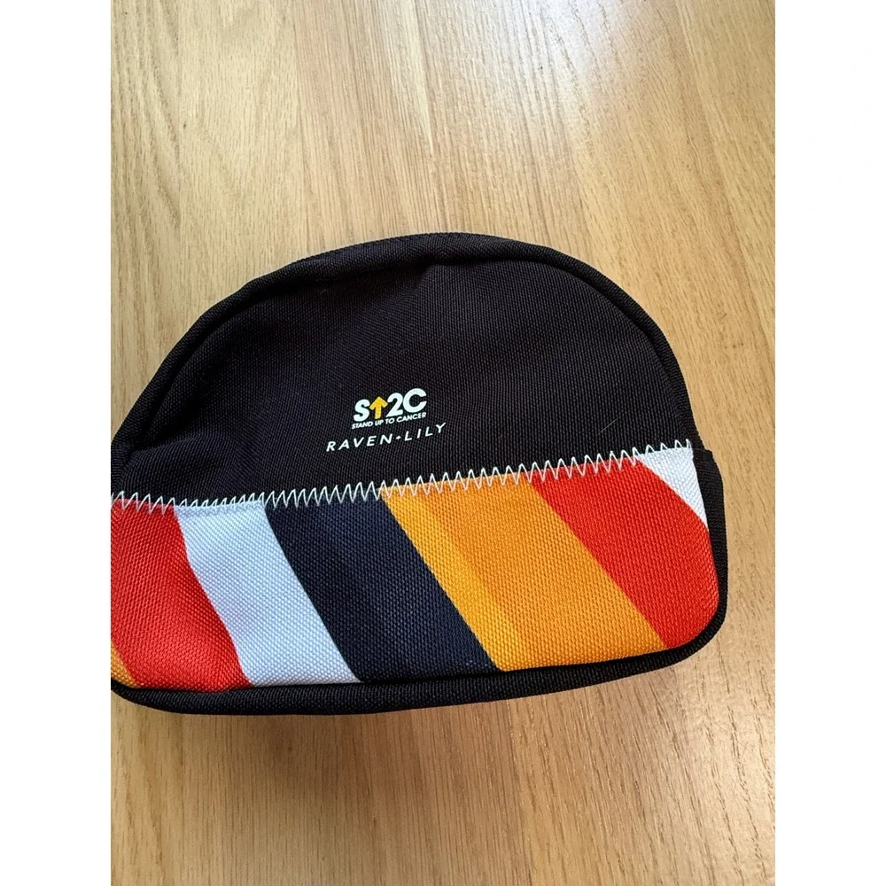 NWT RAVEN+LILY AA Pouch Black Striped Stand Up To Cancer Canvas Bag Amenity Kit